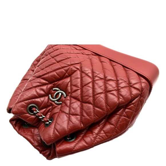 CHANEL  Gabrielle Chevron Aged Calfskin Leather Backpack Bag Red main image 11